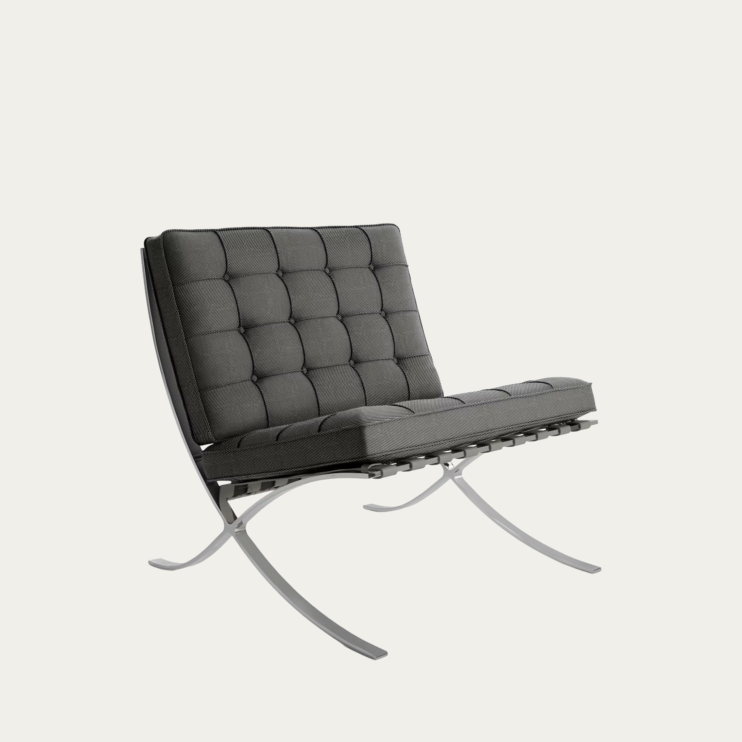 Anthrazitfarbener Barcelona Chair von Mies van der Rohe mit gesteppter Polsterung und geschwungenem Stahlgestell