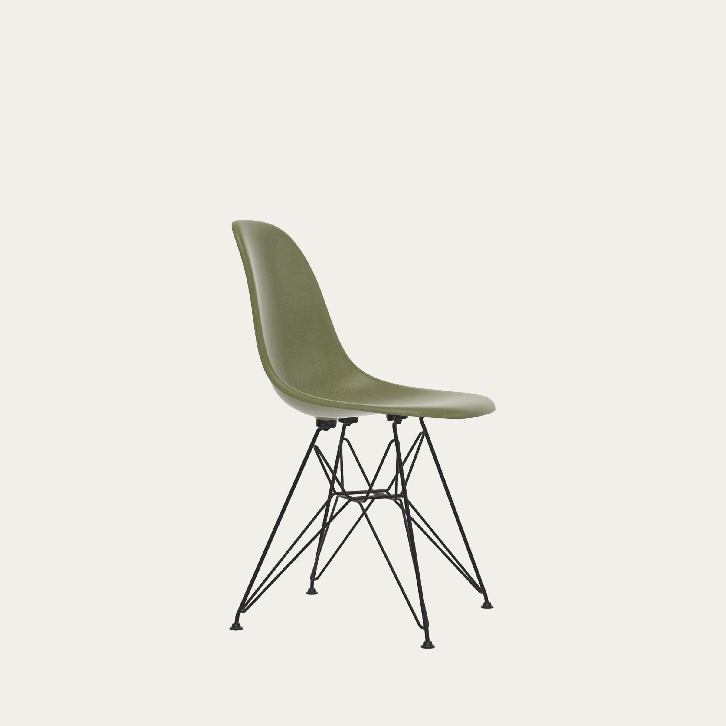 Designklassiker DSR Stuhl von Charles & Ray Eames (1950), schlanke Sitzschale und filigranes Metalluntergestell