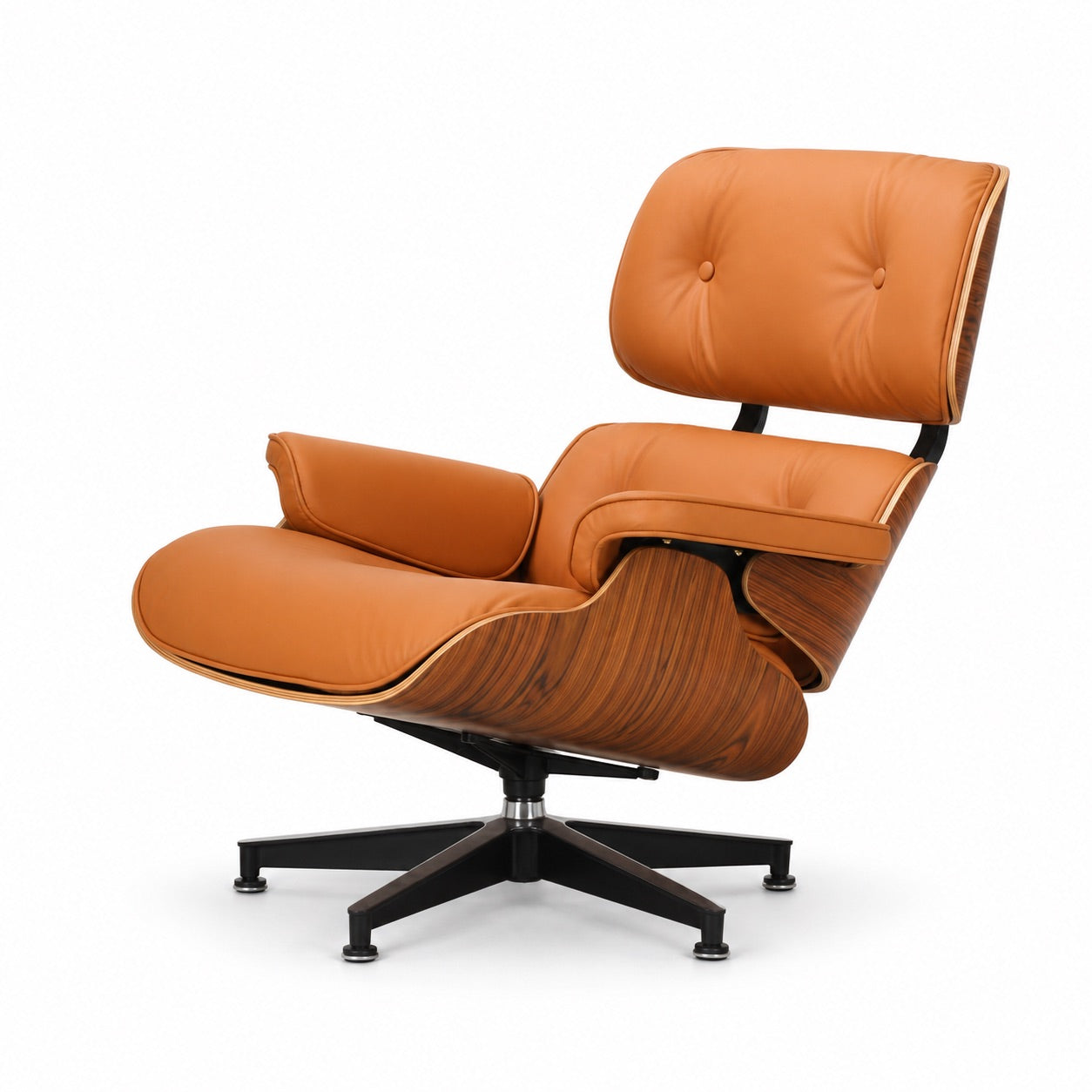 Eames Lounge Chair in cognacfarbenem Leder mit Palisander Holzschale