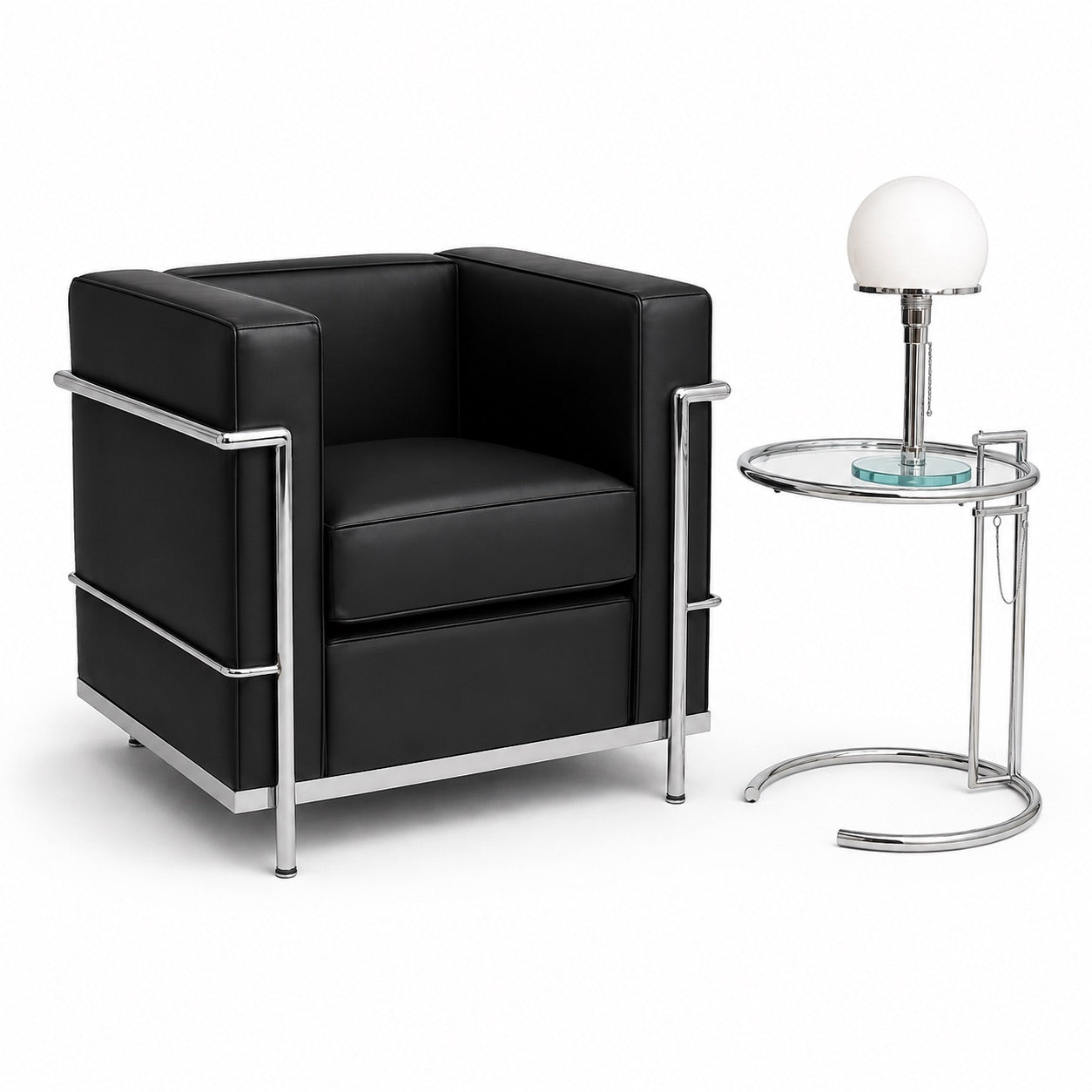 LC2 Sessel, E1027 Tisch & WG24 Leuchte – Set