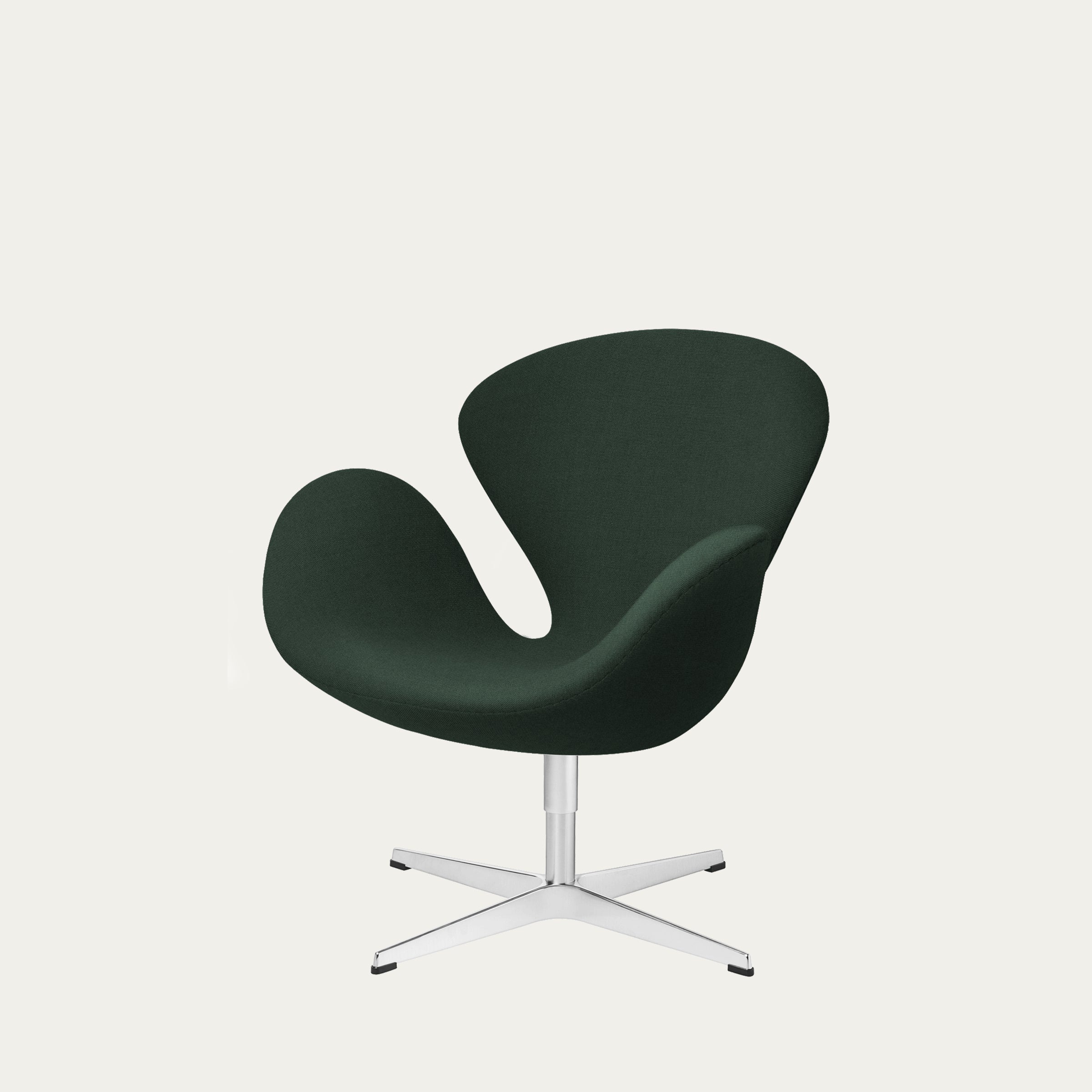 Dunkelgrüner Swan Chair von Arne Jacobsen mit gepolsterter Sitzschale und Aluminiumfuß