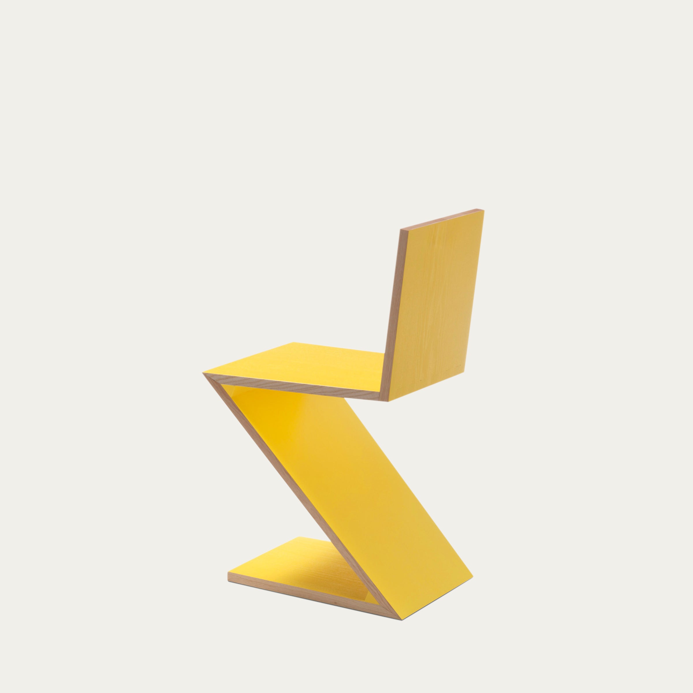 Gelber Zig Zag Stuhl von Gerrit Thomas Rietveld – moderner Z-förmiger Holzstuhl aus dem Jahr 1934
