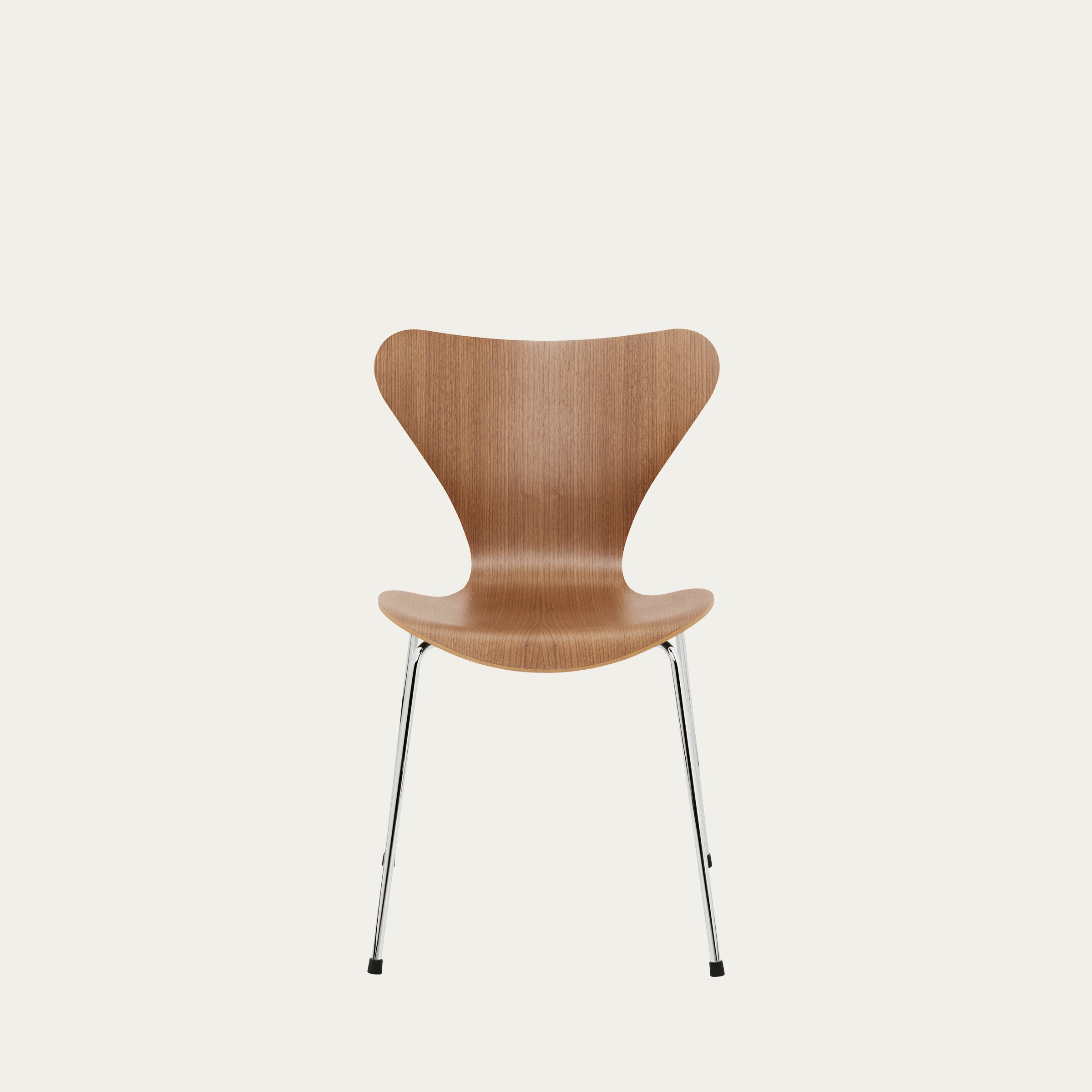 3107 Stapelstuhl mit Walnussfurnier, ergonomischer Sitzschale und Chrombeinen